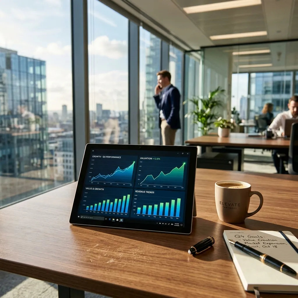 Professional desk showing growth and value